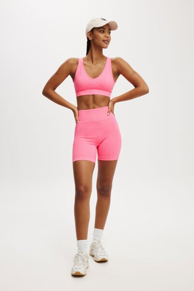 Seamless Rib Bike Short, WASHED NEON PINK