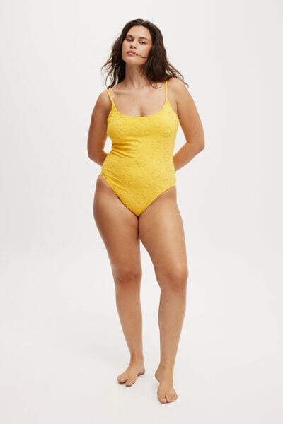 Thin Strap Low Scoop One Piece Cheeky, ASPEN GOLD TERRY JACQUARD