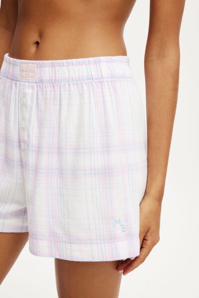 Flannel Boyfriend Boxer Short Personalised, PINK/ BLUE LACEY CHECK