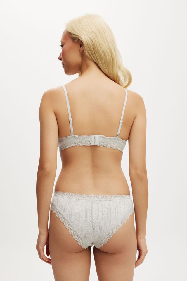 Organic Cotton Lace Triangle Padded Bralette, GREY MARLE