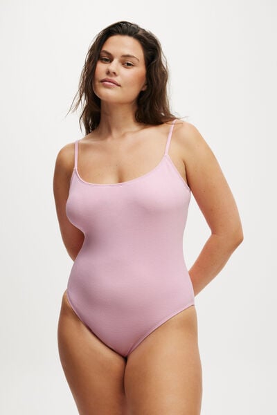 Thin Strap Low Scoop One Piece Cheeky, PIROUETTE CREPE