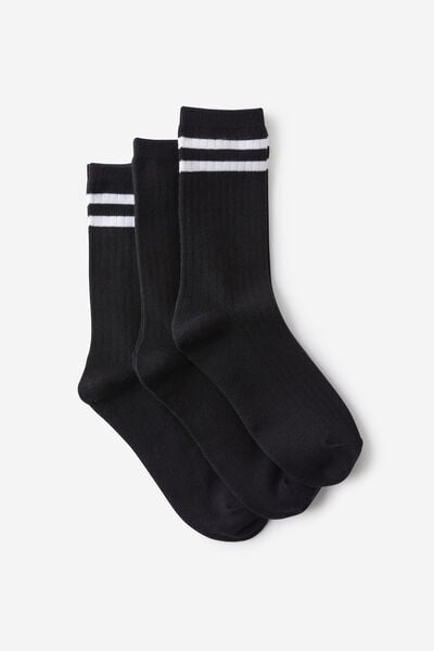 Body Crew Socks 3Pk, BLACK/WHITE STRIPE