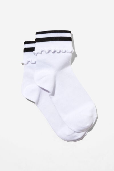Active Folded Frill Sock, WHITE/ BLACK