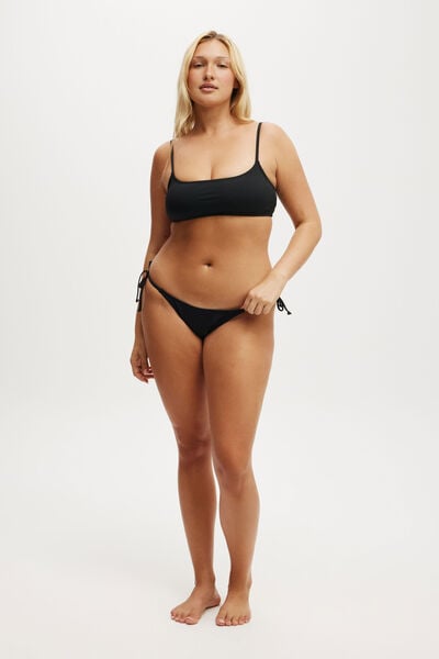 Fixed Tie Side Cheeky Bikini Bottom, BLACK