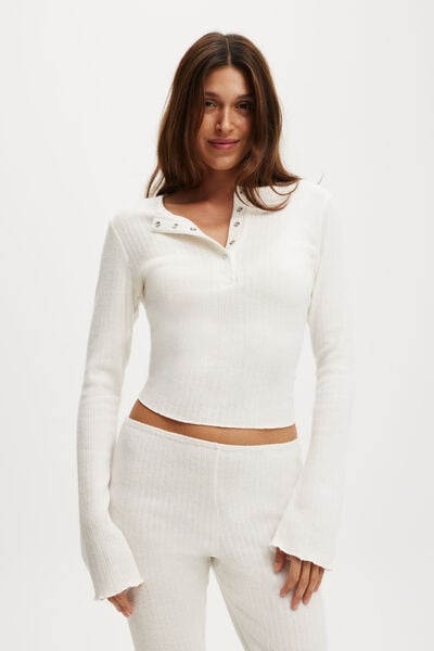 Super Soft Lounge Henley Long Sleeve, WINTER WHITE RIB