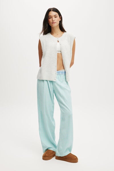 Flannel Wide Leg Pant, AQUA HAZE FLOSSY GINGHAM