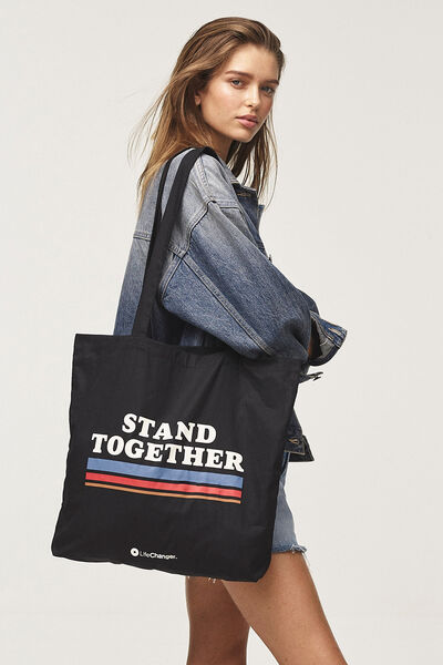 Cotton On Foundation X Lifechanger Tote, STAND TOGETHER / BLACK