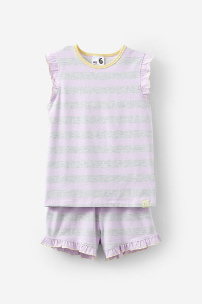Stacey Short Sleeve Flutter Pyjama Set, BOBBI STRIPE CLOUD MARLE/VINTAGE LILAC
