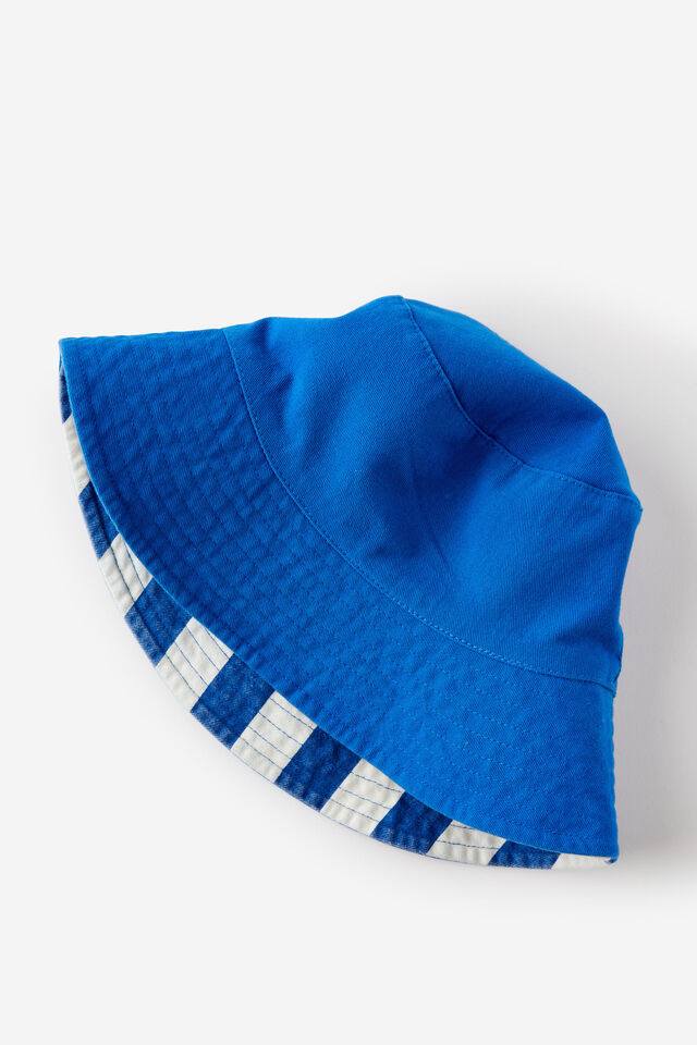 Kids Reversible Bucket Hat, HARBOUR BLUE/VANILLA STRIPE