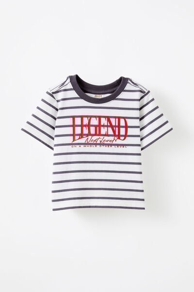 Jamie Short Sleeve Graphic Print Tee, VANILLA/RABBIT GREY STRIPE LEGEND
