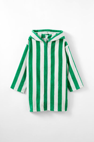 Kids Zip Thru Hooded Towel, ISLAND GREEN/BOLD STRIPE