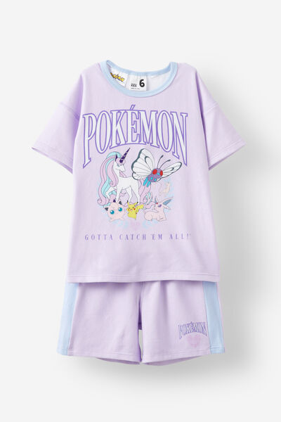 Darcey Short Sleeve Pyjama Set Licensed, LCN POK POKEMON CREST/ VINTAGE LILAC