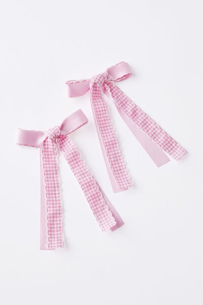 Birdie Bow Hair Clip, FAIRY PINK/GINGHAM LAYERS