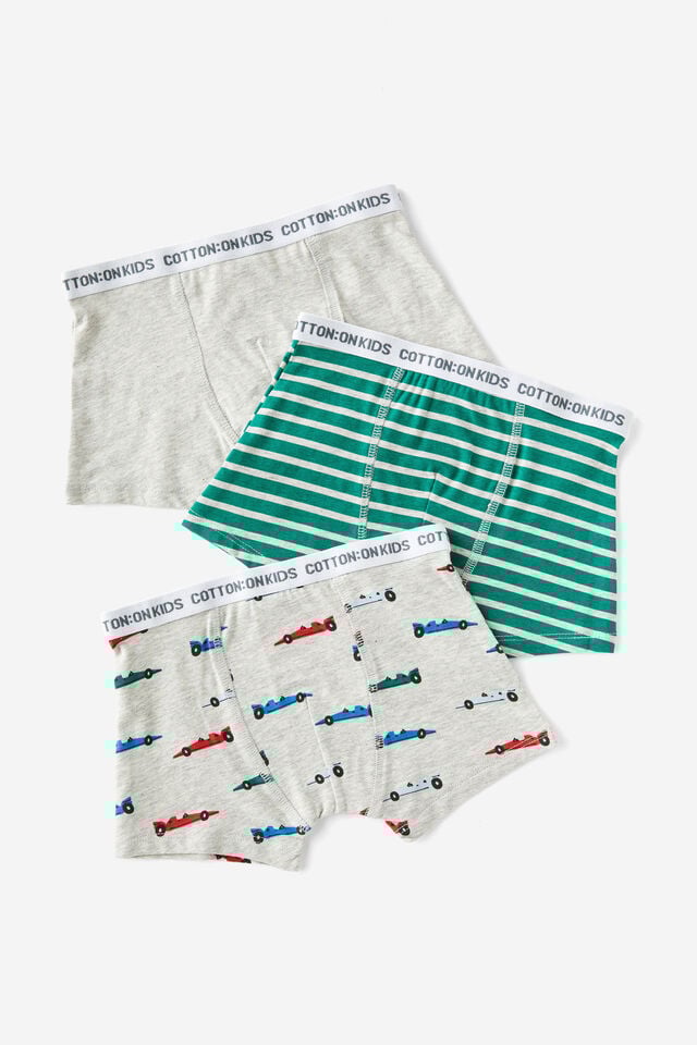 3 Pack Boys Underwear Trunk, CLOUD MARLE/RACING CARS
