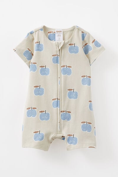 The Billie Short Sleeve Zip Romper, RAINY DAY/APPLE A DAY
