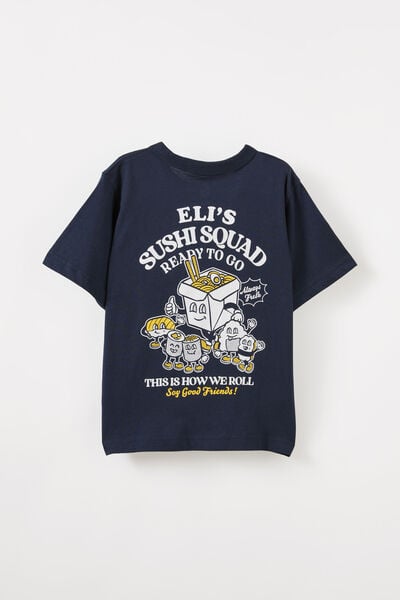 Jonny Short Sleeve Graphic Print Tee Personalised, SQUID INK/SUSHI SQUAD