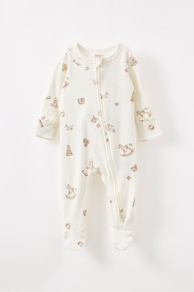 Organic Pointelle Zip All In One Romper, MILK/VINTAGE TOYS