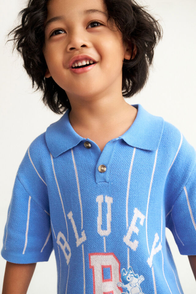 Bluey Short Sleeve Knit Polo, LCN BLU REGATTA/BLUEY HOORAY