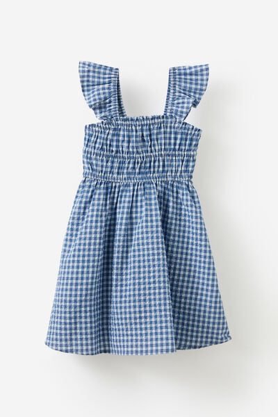 Frankie Flutter Sleeve Dress, DAWN BLUE/CHECK