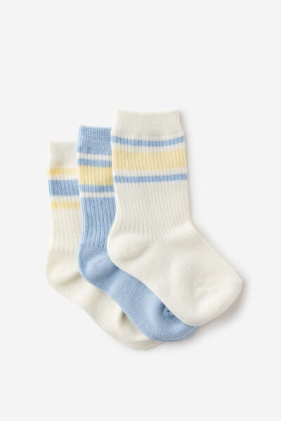 Kids 3Pk Crew Socks, DAWN BLUE/LEMON SQUASH/VANILLA
