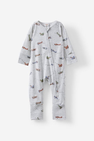 The Long Sleeve Zip Romper, CLOUD MARLE/UP IN THE SKY