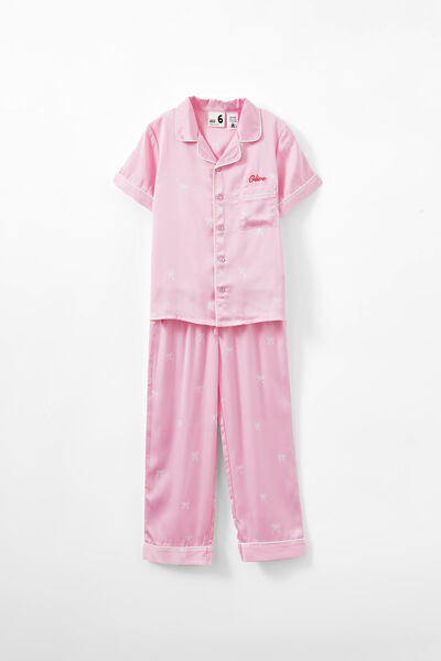 Cassandra Short/Long Pyjama Set Personalised, FAIRY PINK/ VANILLA BOW
