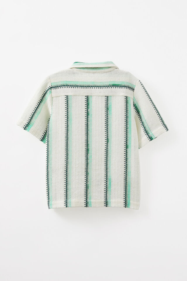 Cabana Short Sleeve Shirt, VANILLA/ISLAND GREEN STRIPE CROCHET