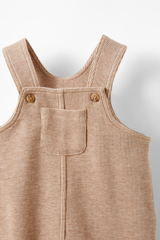 Organic Waffle Dungaree, OATMILK MARLE
