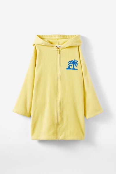 Kids Zip Thru Hooded Towel, BABY YELLOW/PALM