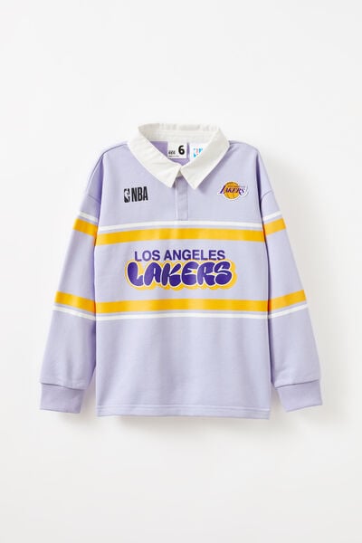 License Sports Polo Fleece Top, LCN NBA SMOKEY LILAC/LA LAKERS