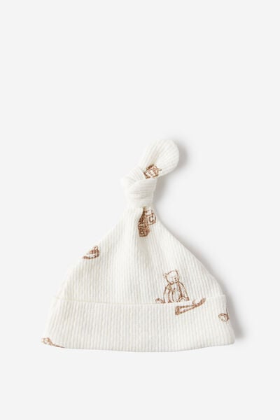 Organic Pointelle Beanie, MILK/VINTAGE TOYS