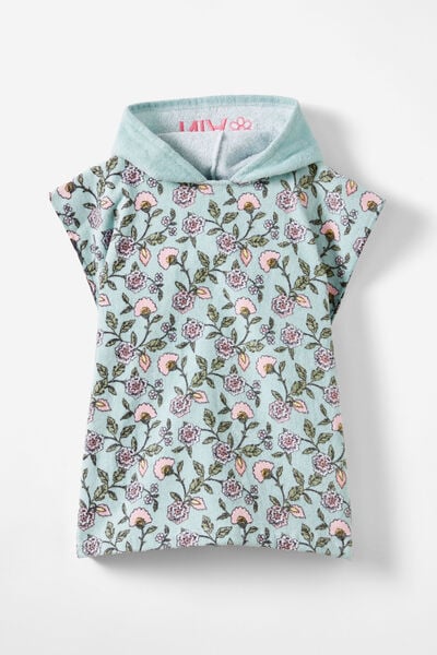 Baby Hooded Towel - Personalised, BARBER BLUE/FOLK FLORAL