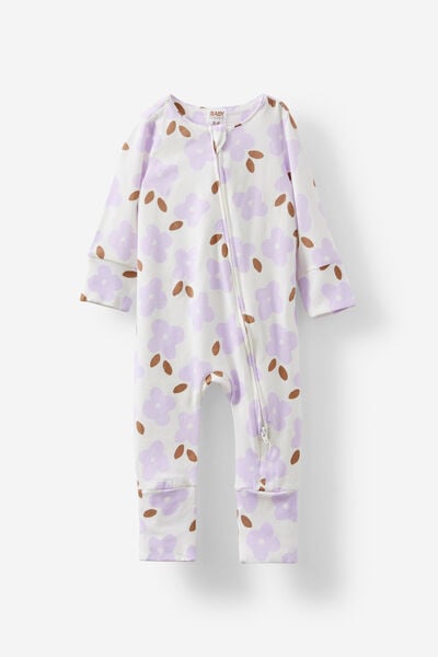 The Long Sleeve Zip Romper, VANILLA/POPPY FLORAL