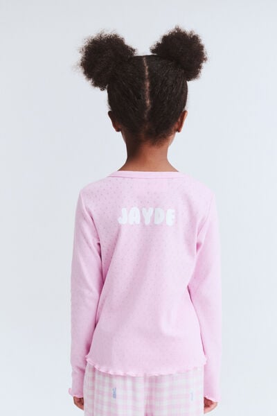 Leah Long Sleeve Pyjama Set Personalised, FAIRY PINK GINGHAM/ BUNNY