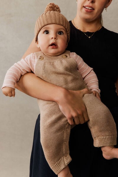 Organic Knit Dungaree, OATMILK MARLE