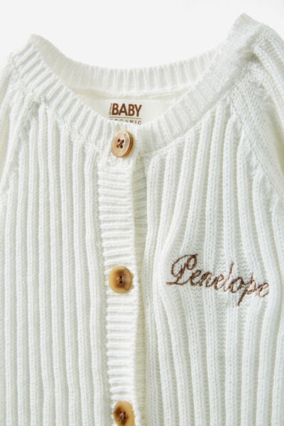 Organic Knit Long Sleeve Romper - Personalised, MILK