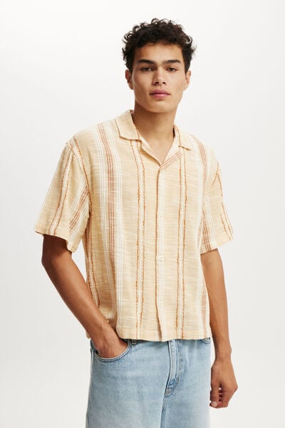 Box Fit Short Sleeve Shirt, APRICOT STRIPE