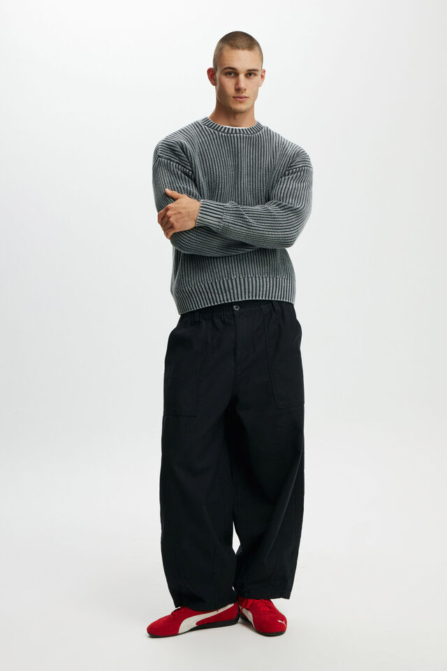 Washed Box Fit Crew Knit, WASHED BLACK