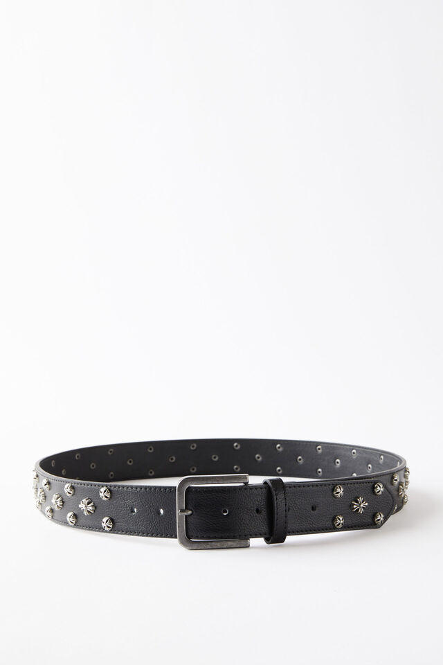 Stud Belt, WORN BLACK/BURNISHED SILVER/CROSS STUDS
