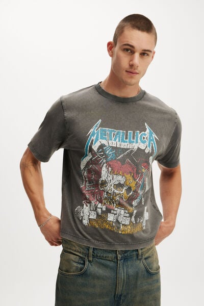 Cropped Fit Music T-Shirt, LCN PRO FADED SLATE / METALLICA - BOOTLEG
