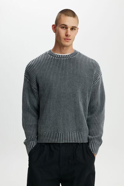 Washed Box Fit Crew Knit, WASHED BLACK