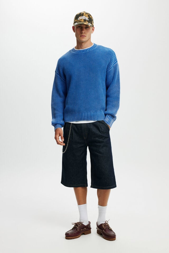 Washed Box Fit Crew Knit, WASHED BLUE
