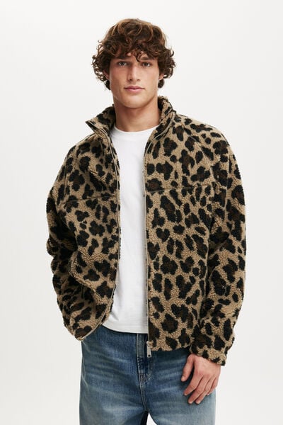 Teddy Zip Through Jacket, LEOPARD PRINT