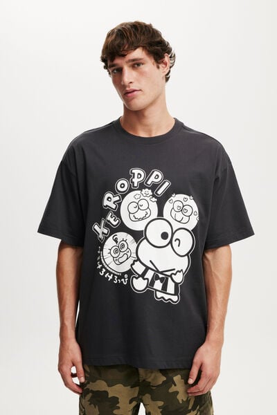 Box Fit License T-Shirt, LCN SAN WASHED BLACK/ KEROPPI - LOVE