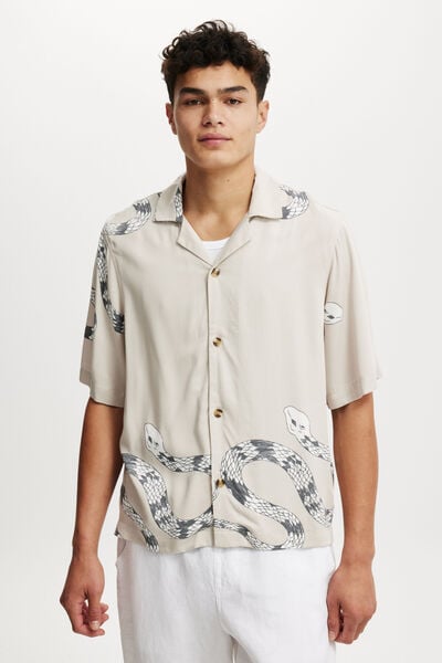 Cancun Short Sleeve Shirt, STONE LNY SNAKE