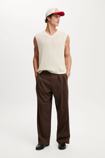 Super Baggy Pleated Pant, CHOCOLATE PINSTRIPE