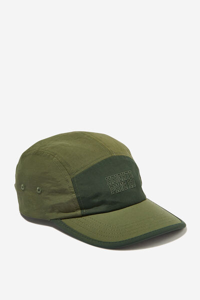 Nylon 5 Panel Hat, KHAKI/HEIGHTS PHYS ED
