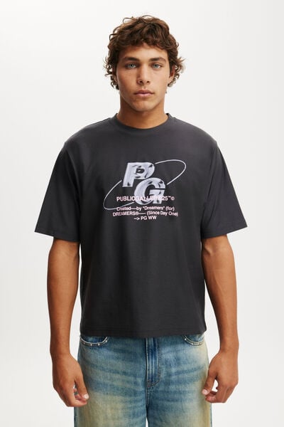 Cropped Fit Graphic T-Shirt, WASHED BLACK/PUBLIC GALLERIE