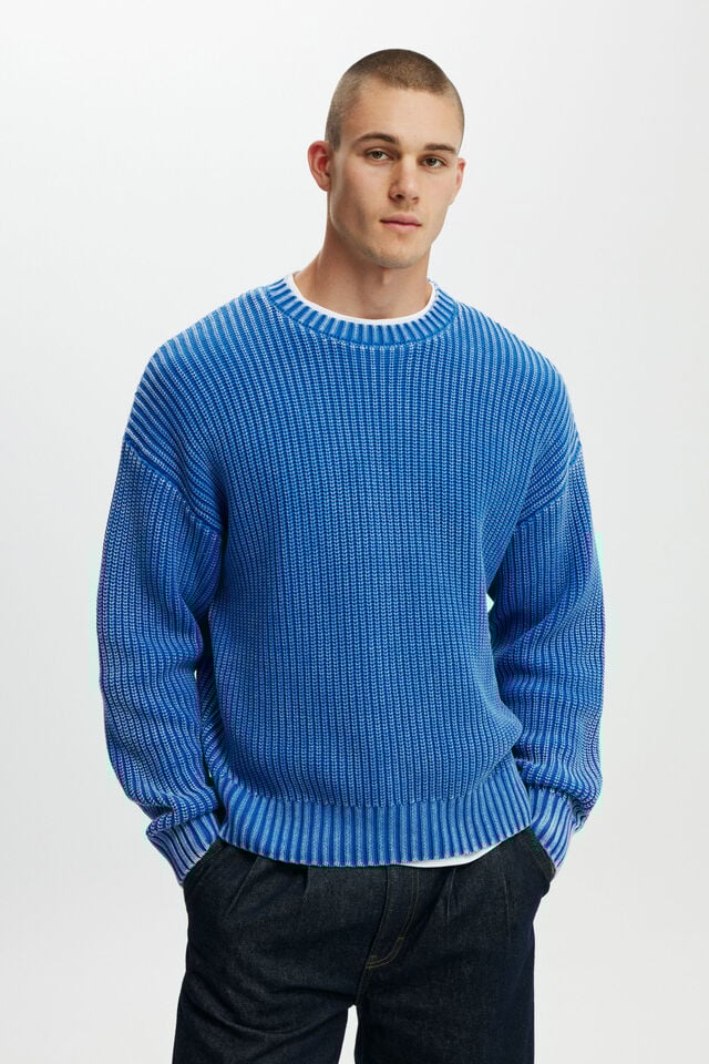 Washed Box Fit Crew Knit, WASHED BLUE