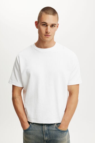 Cropped Fit Textured T-Shirt, WHITE TEXTURE